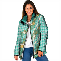 Aloha Puakenikeni Anthurium Pikake Lei Padded Jacket Marine Hawaiian Palaka Pattern
