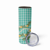 Aloha Puakenikeni Anthurium Pikake Lei Skinny Tumbler Marine Hawaiian Palaka Pattern