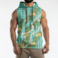 Aloha Puakenikeni Anthurium Pikake Lei Sleeveless Hoodie Marine Hawaiian Palaka Pattern