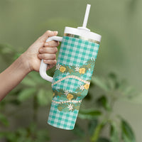 Aloha Puakenikeni Anthurium Pikake Lei Tumbler With Handle Marine Hawaiian Palaka Pattern LT9 - Polynesian Pride