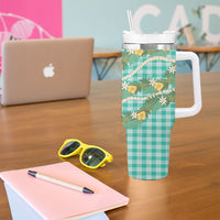 Aloha Puakenikeni Anthurium Pikake Lei Tumbler With Handle Marine Hawaiian Palaka Pattern LT9 - Polynesian Pride