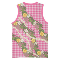 Aloha Puakenikeni Anthurium Pikake Lei Basketball Jersey Tropical Pink Hawaiian Palaka Pattern