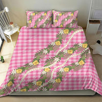 Aloha Puakenikeni Anthurium Pikake Lei Bedding Set Tropical Pink Hawaiian Palaka Pattern
