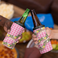 Aloha Puakenikeni Anthurium Pikake Lei 4 in 1 Can Cooler Tumbler Tropical Pink Hawaiian Palaka Pattern
