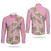 Aloha Puakenikeni Anthurium Pikake Lei Couples Matching Mermaid Dress and Long Sleeve Button Shirt Tropical Pink Hawaiian Palaka Pattern LT9 - Polynesian Pride