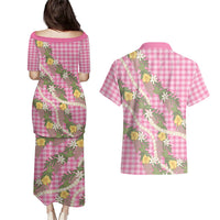 Aloha Puakenikeni Anthurium Pikake Lei Couples Matching Puletasi and Hawaiian Shirt Tropical Pink Hawaiian Palaka Pattern LT9 - Polynesian Pride