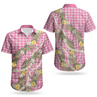 Aloha Puakenikeni Anthurium Pikake Lei Couples Matching Short Sleeve Bodycon Dress and Hawaiian Shirt Tropical Pink Hawaiian Palaka Pattern LT9 - Polynesian Pride