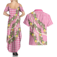 Aloha Puakenikeni Anthurium Pikake Lei Couples Matching Summer Maxi Dress and Hawaiian Shirt Tropical Pink Hawaiian Palaka Pattern LT9 - Polynesian Pride