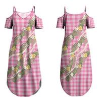 Aloha Puakenikeni Anthurium Pikake Lei Couples Matching Summer Maxi Dress and Hawaiian Shirt Tropical Pink Hawaiian Palaka Pattern LT9 - Polynesian Pride