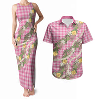 Aloha Puakenikeni Anthurium Pikake Lei Couples Matching Tank Maxi Dress and Hawaiian Shirt Tropical Pink Hawaiian Palaka Pattern LT9 Pink - Polynesian Pride