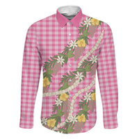 Aloha Puakenikeni Anthurium Pikake Lei Family Matching Mermaid Dress and Hawaiian Shirt Tropical Pink Hawaiian Palaka Pattern LT9 Daughter's Dress Pink - Polynesian Pride