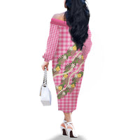 Aloha Puakenikeni Anthurium Pikake Lei Family Matching Off The Shoulder Long Sleeve Dress and Hawaiian Shirt Tropical Pink Hawaiian Palaka Pattern LT9 - Polynesian Pride