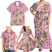 Aloha Puakenikeni Anthurium Pikake Lei Family Matching Off Shoulder Maxi Dress and Hawaiian Shirt Tropical Pink Hawaiian Palaka Pattern LT9 - Polynesian Pride