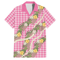 Aloha Puakenikeni Anthurium Pikake Lei Family Matching Off Shoulder Maxi Dress and Hawaiian Shirt Tropical Pink Hawaiian Palaka Pattern LT9 Dad's Shirt - Short Sleeve Pink - Polynesian Pride