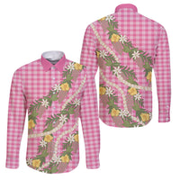 Aloha Puakenikeni Anthurium Pikake Lei Family Matching Off Shoulder Maxi Dress and Hawaiian Shirt Tropical Pink Hawaiian Palaka Pattern LT9 Dad's Shirt - Long Sleeve Pink - Polynesian Pride