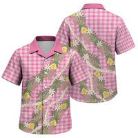 Aloha Puakenikeni Anthurium Pikake Lei Family Matching Off Shoulder Maxi Dress and Hawaiian Shirt Tropical Pink Hawaiian Palaka Pattern LT9 Son's Shirt Pink - Polynesian Pride