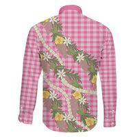 Aloha Puakenikeni Anthurium Pikake Lei Family Matching Puletasi and Hawaiian Shirt Tropical Pink Hawaiian Palaka Pattern LT9 Son's Shirt Pink - Polynesian Pride