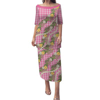 Aloha Puakenikeni Anthurium Pikake Lei Family Matching Puletasi and Hawaiian Shirt Tropical Pink Hawaiian Palaka Pattern LT9 Mom's Dress Pink - Polynesian Pride