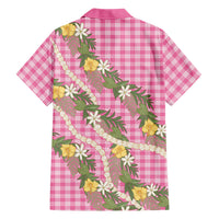 Aloha Puakenikeni Anthurium Pikake Lei Family Matching Summer Maxi Dress and Hawaiian Shirt Tropical Pink Hawaiian Palaka Pattern LT9 Dad's Shirt - Long Sleeve Pink - Polynesian Pride