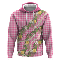Aloha Puakenikeni Anthurium Pikake Lei Hoodie Tropical Pink Hawaiian Palaka Pattern