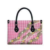 Aloha Puakenikeni Anthurium Pikake Lei Leather Bag Tropical Pink Hawaiian Palaka Pattern LT9 - Polynesian Pride