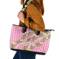 Aloha Puakenikeni Anthurium Pikake Lei Leather Tote Bag Tropical Pink Hawaiian Palaka Pattern LT9 Pink - Polynesian Pride