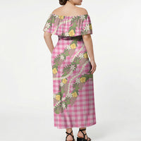 Aloha Puakenikeni Anthurium Pikake Lei Off Shoulder Maxi Dress Tropical Pink Hawaiian Palaka Pattern LT9 - Polynesian Pride