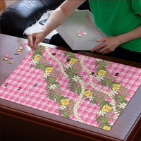 Aloha Puakenikeni Anthurium Pikake Lei Puzzle Tropical Pink Hawaiian Palaka Pattern