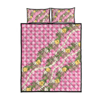 Aloha Puakenikeni Anthurium Pikake Lei Quilt Bed Set Tropical Pink Hawaiian Palaka Pattern LT9 - Polynesian Pride