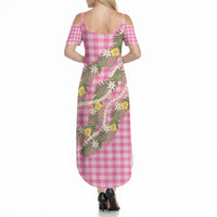 Aloha Puakenikeni Anthurium Pikake Lei Summer Maxi Dress Tropical Pink Hawaiian Palaka Pattern LT9 - Polynesian Pride