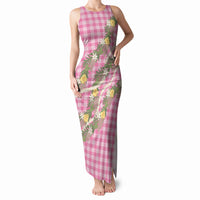 Aloha Puakenikeni Anthurium Pikake Lei Tank Maxi Dress Tropical Pink Hawaiian Palaka Pattern LT9 Women Pink - Polynesian Pride