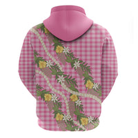 Aloha Puakenikeni Anthurium Pikake Lei Zip Hoodie Tropical Pink Hawaiian Palaka Pattern