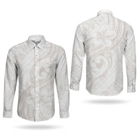 Hawaii Plumeria Lokelani Pikake Lei Couples Matching Long Sleeve Bodycon Dress and Long Sleeve Button Shirt Sandy Beige Polynesian Tattoo LT9 - Polynesian Pride