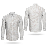 Hawaii Plumeria Lokelani Pikake Lei Couples Matching Off Shoulder Maxi Dress and Long Sleeve Button Shirt Sandy Beige Polynesian Tattoo LT9 - Polynesian Pride