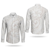 Hawaii Plumeria Lokelani Pikake Lei Couples Matching Short Sleeve Bodycon Dress and Long Sleeve Button Shirt Sandy Beige Polynesian Tattoo LT9 - Polynesian Pride