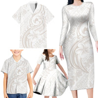 Hawaii Plumeria Lokelani Pikake Lei Family Matching Long Sleeve Bodycon Dress and Hawaiian Shirt Sandy Beige Polynesian Tattoo LT9 - Polynesian Pride