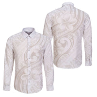 Hawaii Plumeria Lokelani Pikake Lei Family Matching Mermaid Dress and Hawaiian Shirt Sandy Beige Polynesian Tattoo LT9 Dad's Shirt - Long Sleeve Beige - Polynesian Pride