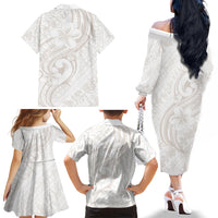 Hawaii Plumeria Lokelani Pikake Lei Family Matching Off The Shoulder Long Sleeve Dress and Hawaiian Shirt Sandy Beige Polynesian Tattoo LT9 - Polynesian Pride