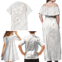 Hawaii Plumeria Lokelani Pikake Lei Family Matching Off Shoulder Maxi Dress and Hawaiian Shirt Sandy Beige Polynesian Tattoo LT9 Mom's Dress Beige - Polynesian Pride