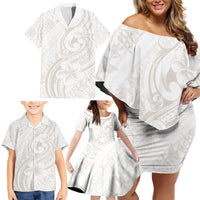 Hawaii Plumeria Lokelani Pikake Lei Family Matching Off Shoulder Short Dress and Hawaiian Shirt Sandy Beige Polynesian Tattoo LT9 - Polynesian Pride