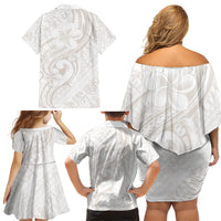 Hawaii Plumeria Lokelani Pikake Lei Family Matching Off Shoulder Short Dress and Hawaiian Shirt Sandy Beige Polynesian Tattoo LT9 Mom's Dress Beige - Polynesian Pride