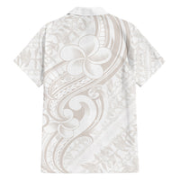Hawaii Plumeria Lokelani Pikake Lei Family Matching Off Shoulder Short Dress and Hawaiian Shirt Sandy Beige Polynesian Tattoo LT9 Dad's Shirt - Long Sleeve Beige - Polynesian Pride