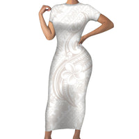 Hawaii Plumeria Lokelani Pikake Lei Family Matching Short Sleeve Bodycon Dress and Hawaiian Shirt Sandy Beige Polynesian Tattoo LT9 Mom's Dress Beige - Polynesian Pride
