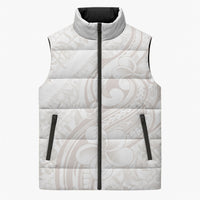 Hawaii Plumeria Lokelani Pikake Lei Sleeveless Puffer Jacket Sandy Beige Polynesian Tattoo