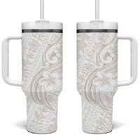 Hawaii Plumeria Lokelani Pikake Lei Tumbler With Handle Sandy Beige Polynesian Tattoo