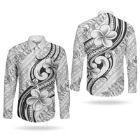 Hawaii Plumeria Lokelani Pikake Lei Couples Matching Off Shoulder Maxi Dress and Long Sleeve Button Shirt Ele'ele Polynesian Tattoo LT9 - Polynesian Pride