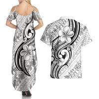 Hawaii Plumeria Lokelani Pikake Lei Couples Matching Summer Maxi Dress and Hawaiian Shirt Ele'ele Polynesian Tattoo LT9 - Polynesian Pride