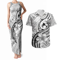 Hawaii Plumeria Lokelani Pikake Lei Couples Matching Tank Maxi Dress and Hawaiian Shirt Ele'ele Polynesian Tattoo LT9 Black - Polynesian Pride