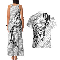 Hawaii Plumeria Lokelani Pikake Lei Couples Matching Tank Maxi Dress and Hawaiian Shirt Ele'ele Polynesian Tattoo