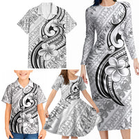 Hawaii Plumeria Lokelani Pikake Lei Family Matching Long Sleeve Bodycon Dress and Hawaiian Shirt Ele'ele Polynesian Tattoo LT9 - Polynesian Pride